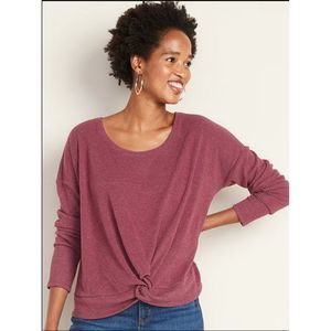 Old Navy Burgundy Relaxed Twist-Front Rib-Knit Top